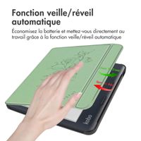 imoshion Design Slim Hard Sleepcover avec support Kobo Libra Colour / Tolino Vision Color - Floral Green