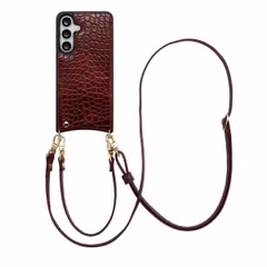 Selencia Coque de télephone Nova Croco avec cordon et porte-cartes Samsung Galaxy S25 FE - Burgundy