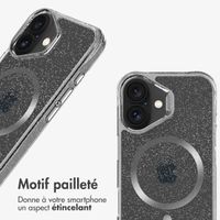 imoshion Coque arrière transparente Pailletée avec MagSafe Apple iPhone 16 - Argent