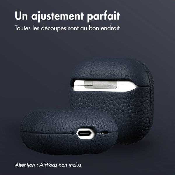 Accezz Coque en Cuir véritable Apple AirPods 4 - Bleu foncé