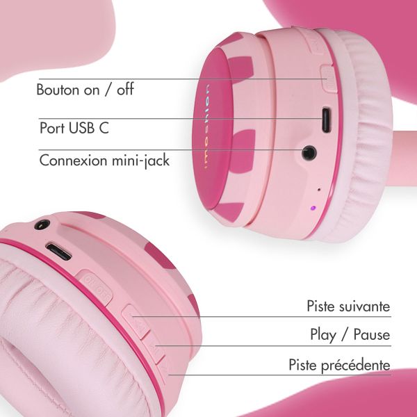 imoshion Kids Unicorn LED Light Bluetooth Casque - Casque pour enfants avec limiteur de décibels - Casque sans fil + câble AUX - Pink / Hot Pink