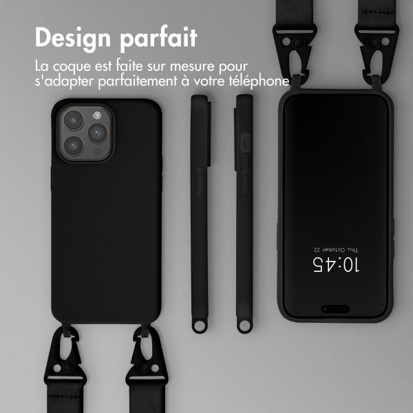 Selencia Coque silicone avec cordon amovible iPhone 15 Pro Max - Noir