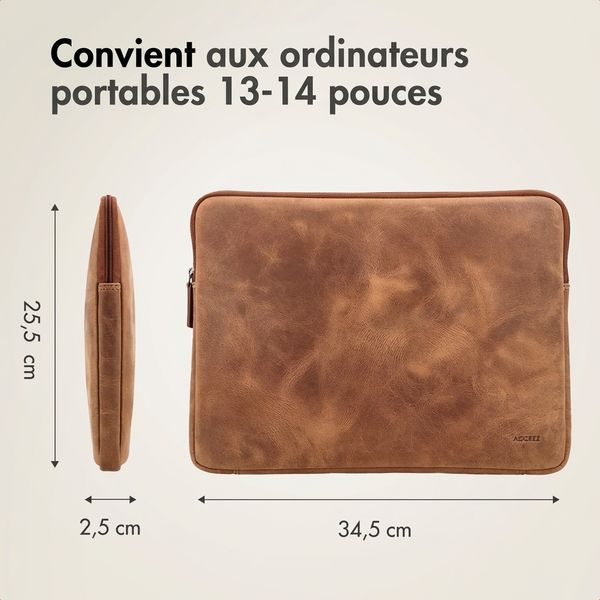 Accezz Pochette ordinateur Leather avec fermeture éclair 13-14 pouces - Cognac