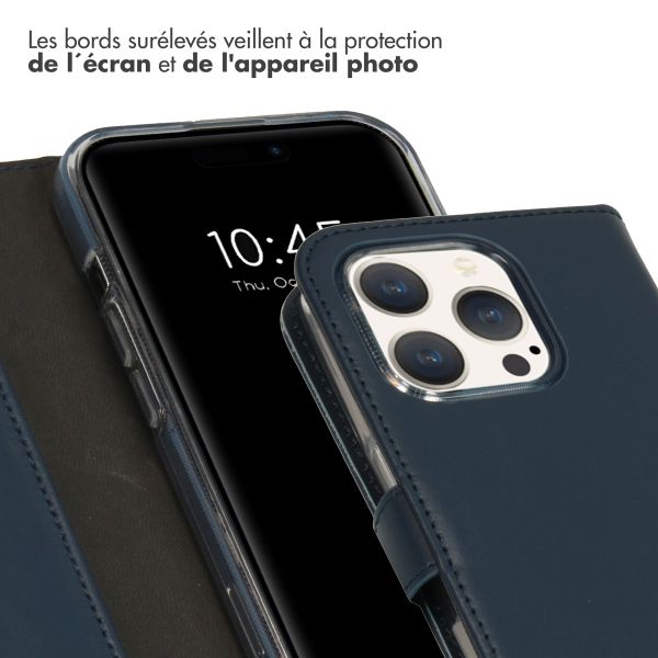 Selencia Étui de téléphone portefeuille en cuir véritable iPhone 15 Pro - Bleu