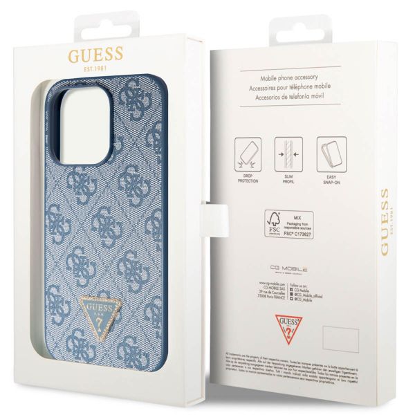 Guess Coque 4G Logo Triangle Strass iPhone 15 Pro - Bleu