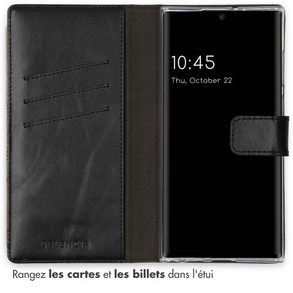 Selencia Étui portefeuille en cuir véritable Samsung Galaxy S22 Ultra - Noir