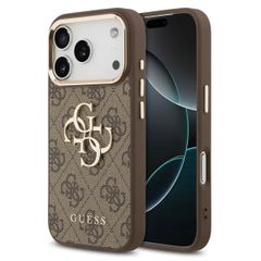 Guess Coque 4G Metal Logo Backcover Apple iPhone 17 Pro Max - Gold Edge - Brown