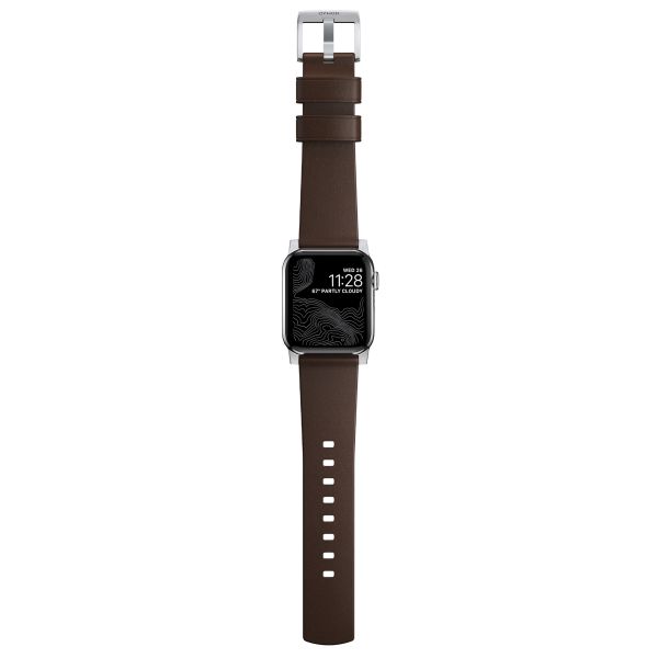 Nomad Bracelet moderne en cuir Apple Watch Series 1 t/m 11 / SE / Ultra (44/45/46/49 mm) - Brown / Silver