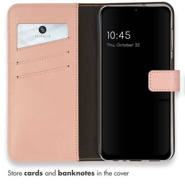 Selencia Étui de téléphone portefeuille en cuir véritable Samsung Galaxy A13 (4G) - Dusty Pink