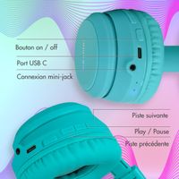 imoshion Casque sans fil pour enfants LED Light Cat Ear - Limiteur de décibels - Avec câble AUX - Bleu clair