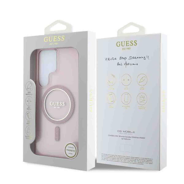 Guess Coque MagSafe IML Glitter Gradient Samsung Galaxy S25 Ultra - Rose