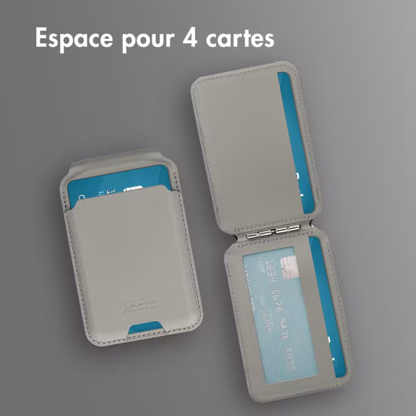 Accezz Portefeuille en cuir magnétique avec support - Compatible avec Apple Find My - Light Grey