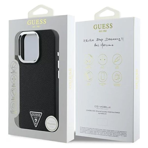 Guess Coque Grained Triangle MagSafe Apple iPhone 16 Pro - Noir