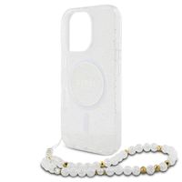 Guess MagSafe IML Glitter Case avec beads strap iPhone 16 Pro - Transparent