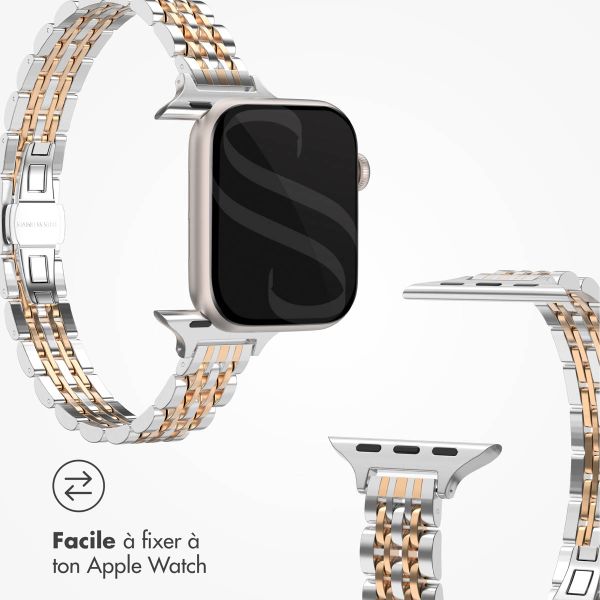 Selencia Bracelet en acier slim style Jubilee Apple Watch Series 1 t/m 9 / SE (38/40/41 mm) | Series 10 / 11 (42 mm) - Zilver & Rosé Goud / Silver & Rose Gold