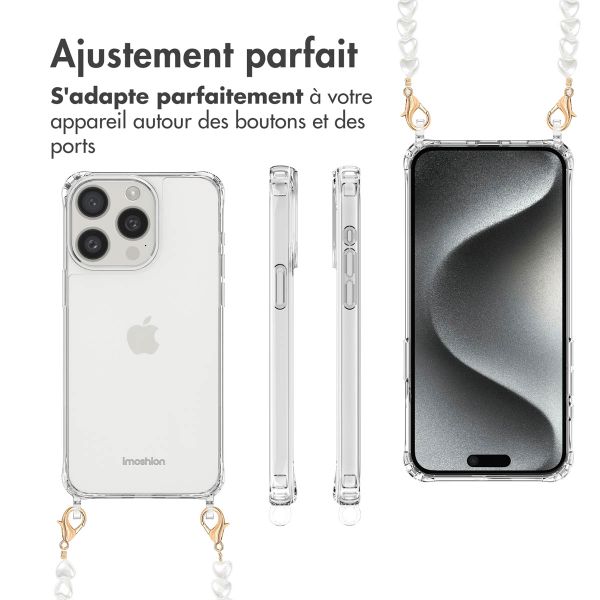 imoshion Coque avec dragonne + bracelet Apple iPhone 15 Pro Max - Perles Cœurs