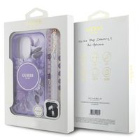 Guess MagSafe IML Flowers Case avec beads strap iPhone 16 Pro Max - Purple