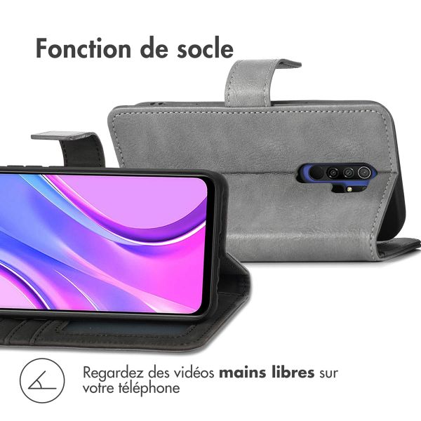 imoshion Étui de téléphone portefeuille Luxe Xiaomi Redmi 9 - Gris