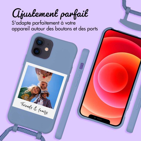 Coque de couleur personnalisée MagSafe avec cordon amovible et Polaroid iPhone 12 Pro - Ash Blue