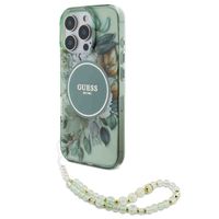 Guess MagSafe IML Flowers Case avec beads strap Apple iPhone 16 Pro - Green