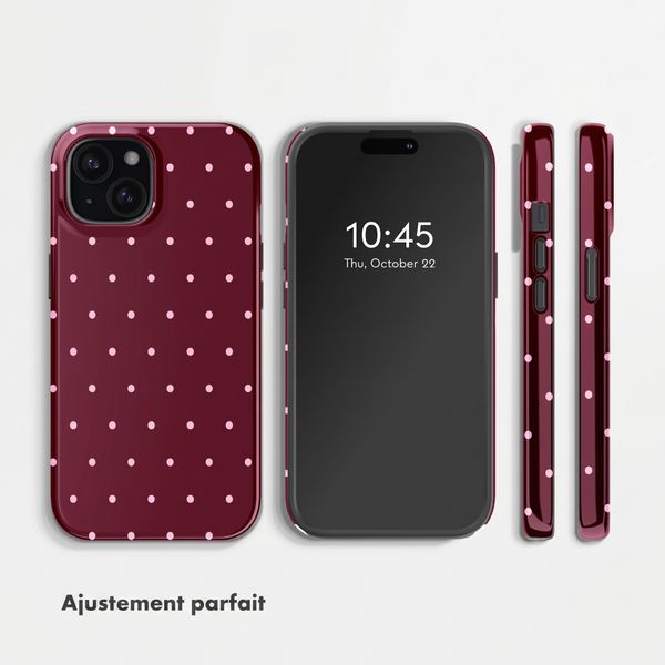 Selencia Coque arrière Vivid avec MagSafe Apple iPhone 15 - Happy Dots Burgundy