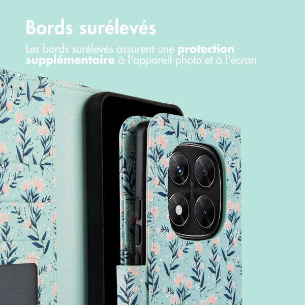 imoshion Étui de téléphone portefeuille Design Xiaomi Redmi Note 14 Pro (5G) - Blue Flowers