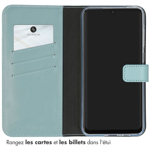Selencia Étui portefeuille en cuir véritable Samsung Galaxy A55 - Air Blue