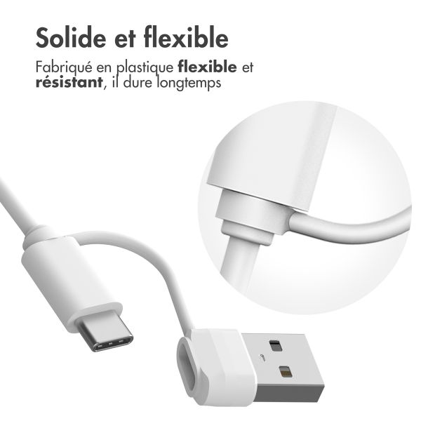 imoshion Câble de chargement Apple Watch USB-C et USB-A - 1 mètre - Blanc