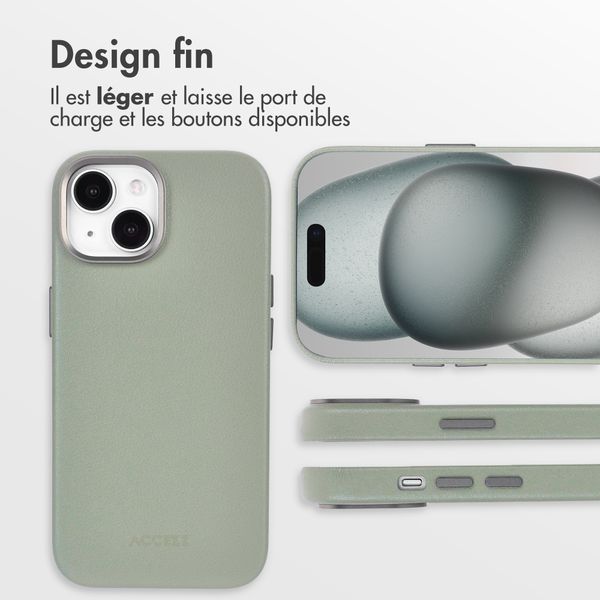 Accezz Coque arrière en cuir avec MagSafe Apple iPhone 15 - Light Grey