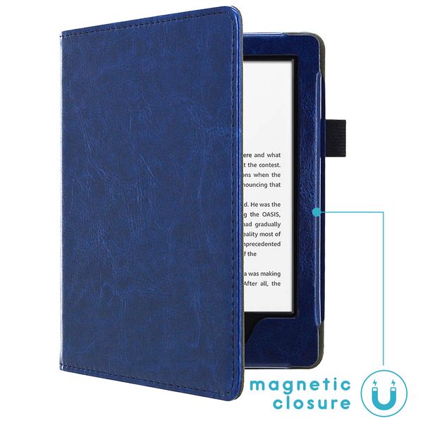 imoshion Étui de liseuse portefeuille en cuir végan Amazon Kindle 10 - Bleu foncé