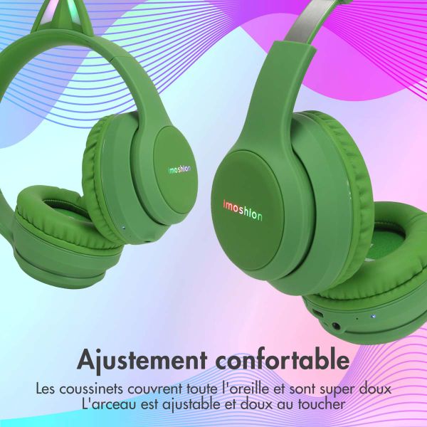 imoshion Casque sans fil pour enfants LED Light Cat Ear - Avec câble AUX - Vert