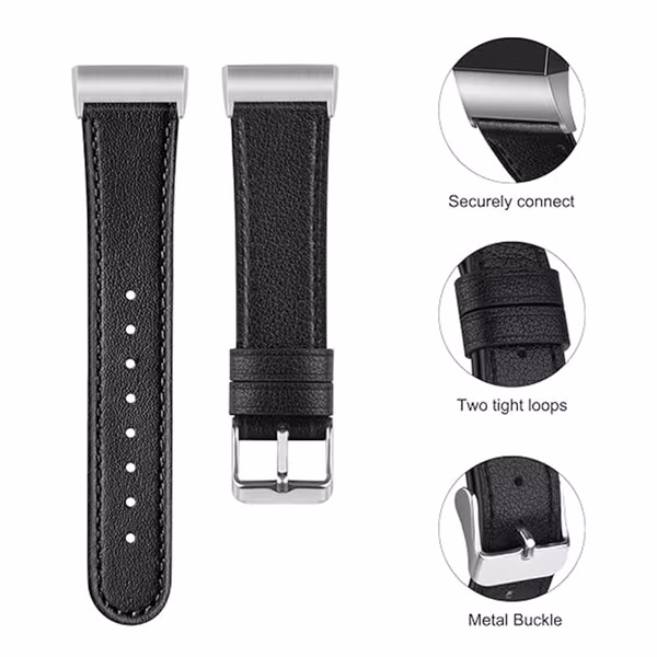 Fitbit Bracelet Leather Fitbit Charge 3 / 4 - Taille L - Noir