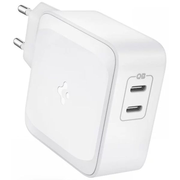 Spigen Chargeur Dual USB-C - Chargeur avec 2 ports USB-C - Avec technologie GaN - 65W - Blanc