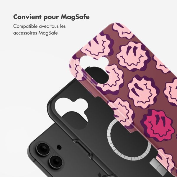 Selencia Coque arrière Vivid Tough avec MagSafe iPhone 16 - Wavy Smiley Pink