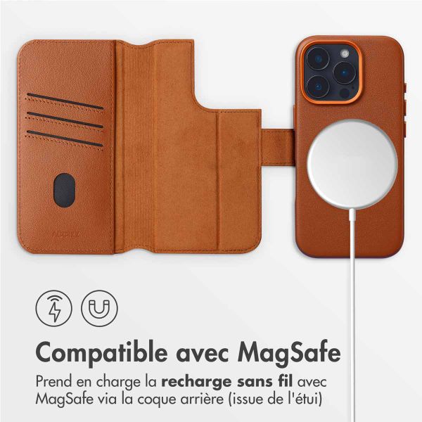 Accezz Étui de télephone portefeuille en cuir 2-en-1 avec MagSafe Apple iPhone 16 Pro - Sienna Brown