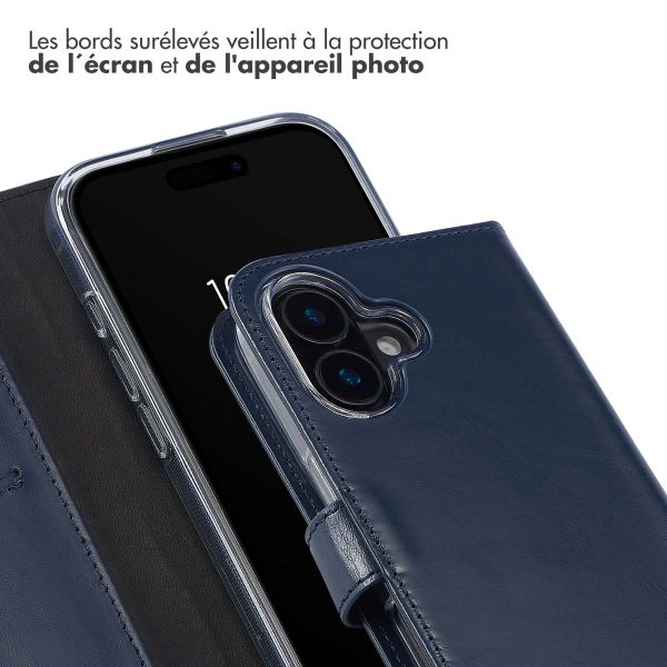 Selencia Étui portefeuille en cuir véritable Apple iPhone 16 - Bleu