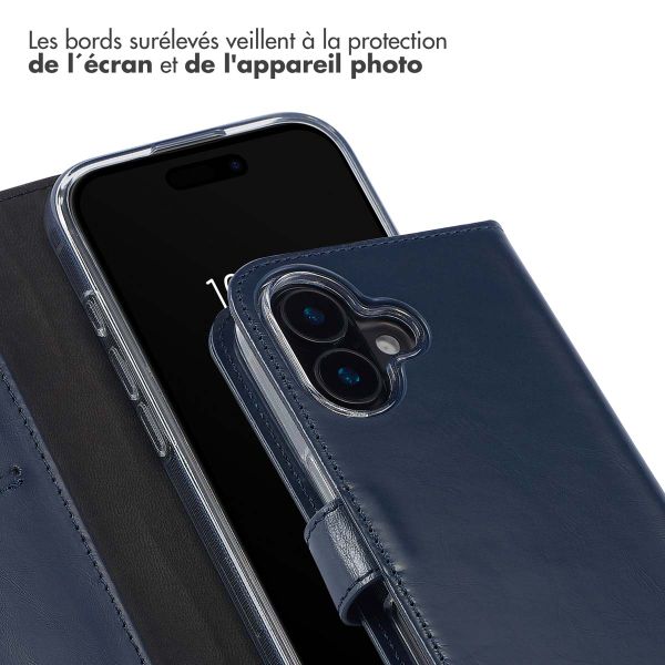 Selencia Étui de téléphone portefeuille en cuir véritable iPhone 16 - Bleu