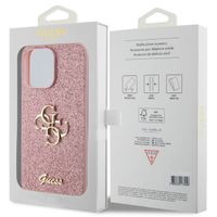 Guess Coque 4G Metal Logo Glitter Backcover iPhone 15 Pro Max - Rose