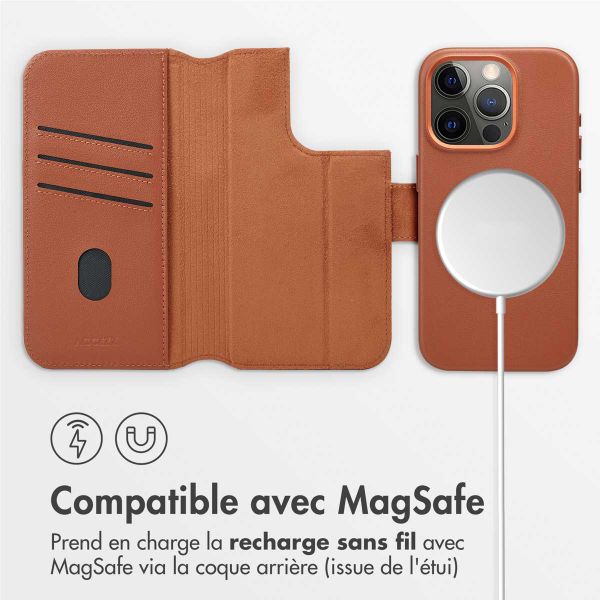 Accezz Étui de télephone portefeuille en cuir 2-en-1 avec MagSafe Apple iPhone 15 Pro - Sienna Brown