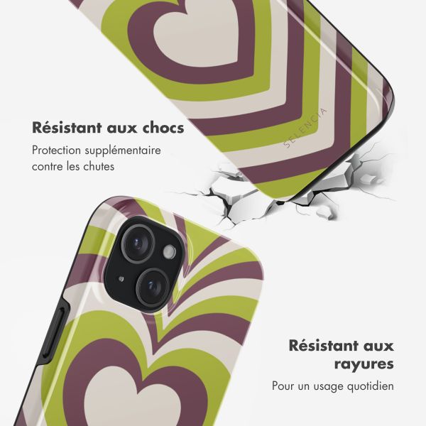 Selencia Coque arrière Vivid avec MagSafe Apple iPhone 15 - Double Hearts Plum Fern