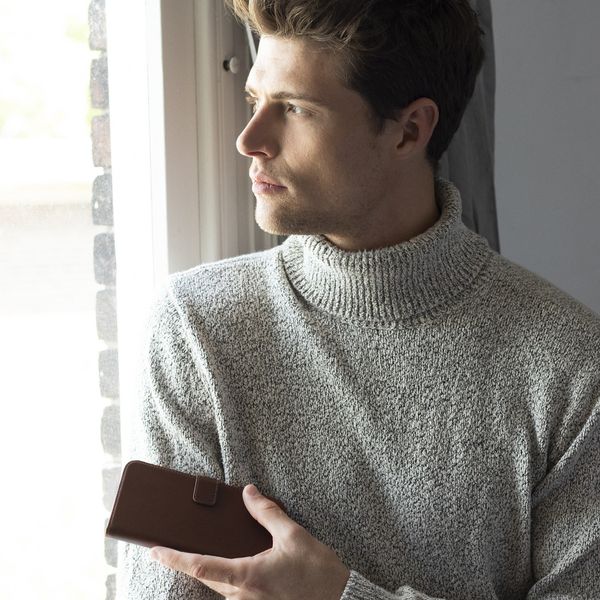 Selencia Étui portefeuille en cuir véritable Samsung Galaxy S21 - Marron