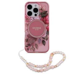 Guess MagSafe IML Flowers Case avec beads strap Apple iPhone 16 Pro - Pink