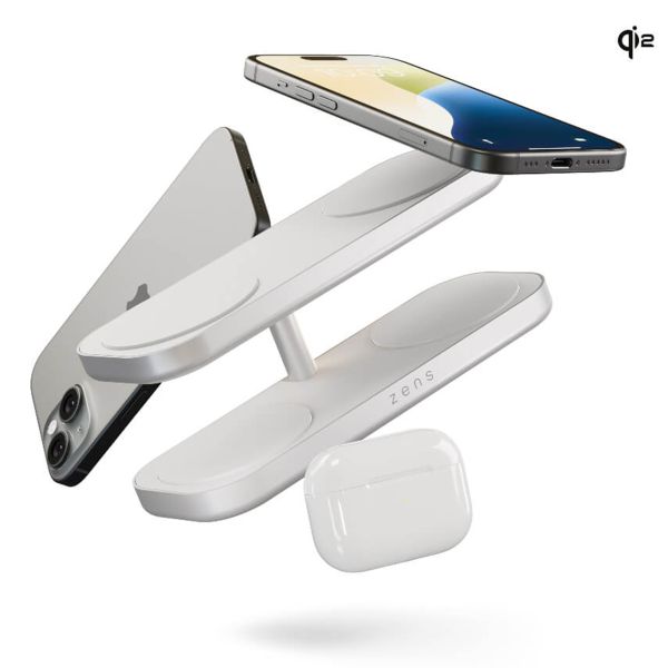 Zens Quattro Wireless Charger Pro 4 - Station de charge sans fil - Compatible Qi2 et MagSafe - Blanc