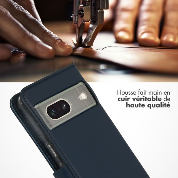 Selencia Étui portefeuille en cuir véritable Google Pixel 7 - Bleu