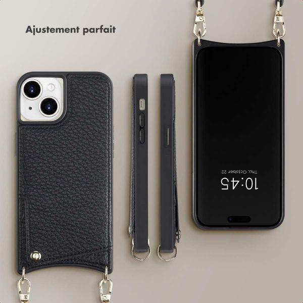 Selencia Coque arrière avec cordon et porte-cartes Nova iPhone 15 - Noir