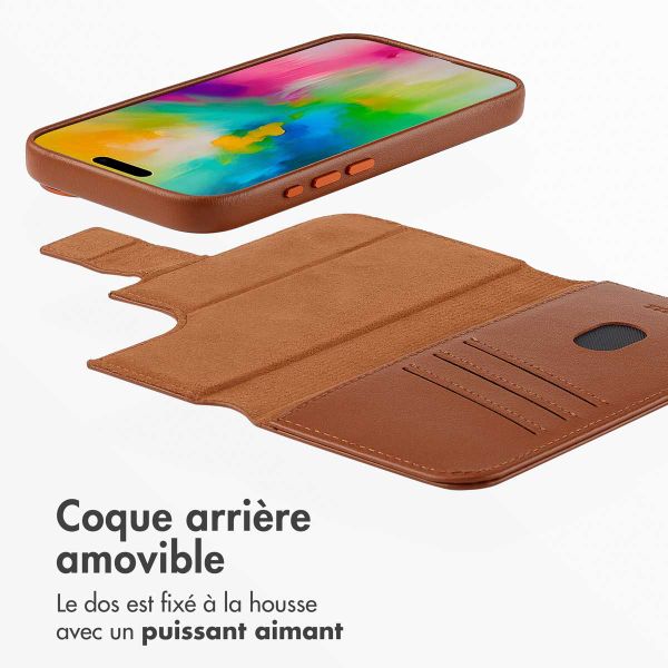 Accezz Étui de télephone portefeuille en cuir 2-en-1 avec MagSafe Apple iPhone 16 - Sienna Brown