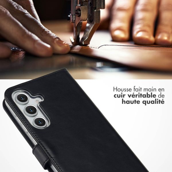 Selencia Étui portefeuille en cuir véritable Samsung Galaxy S25 FE - Noir