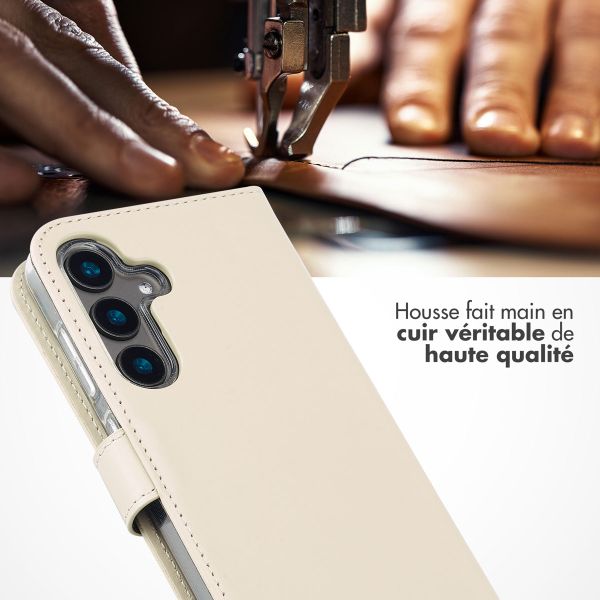 Selencia Étui portefeuille en cuir véritable Samsung Galaxy S24 - Greige