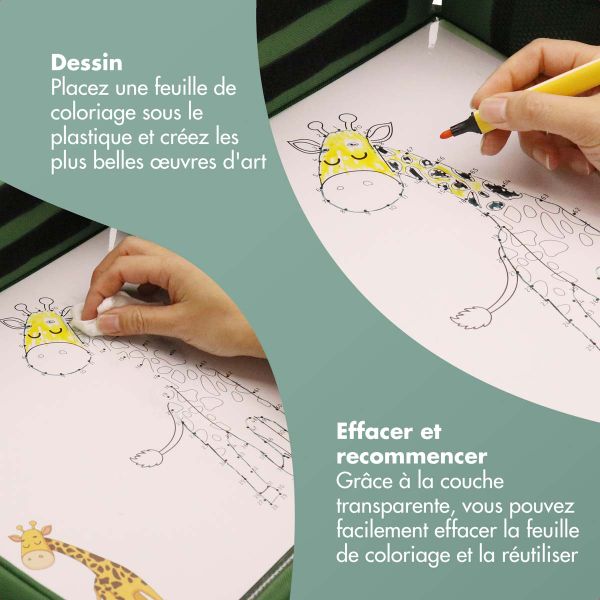 imoshion Table de voyage - Support de tablette voiture - 7 compartiments de rangement - Inclus 2 coloriages - Vert