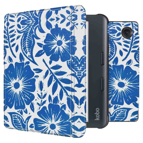 imoshion Design Slim Hard Sleepcover avec support Kobo Libra Colour - Flower Tile